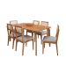 Conjunto de Mesa Retangular com Tampo MDF Papaia e 6 Cadeiras Palmas Linho Bege e Cinamomo