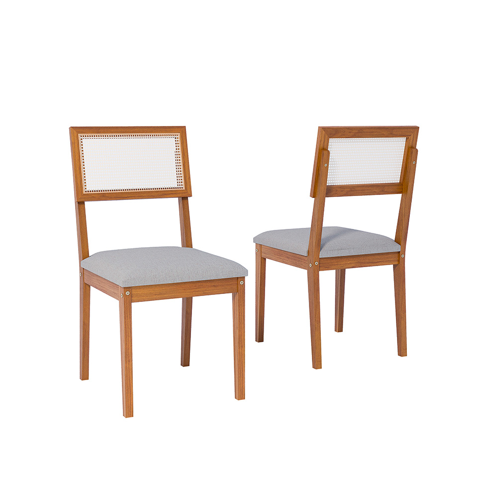 Conjunto de Mesa Retangular com Tampo MDF Papaia e 6 Cadeiras Palmas Linho Bege e Cinamomo