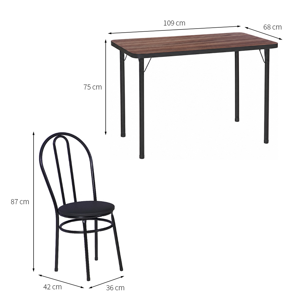 Conjunto de Mesa Retangular com Tampo MDP Amadeirado e 4 Cadeiras Roberta Revestimento Sintético Preto