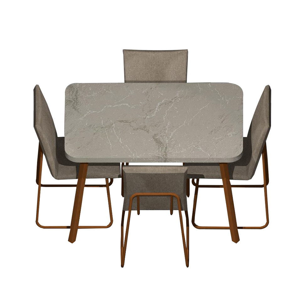 Conjunto de Mesa Retangular com Tampo MDP Petra Stellar e 4 Cadeiras Amélia Linho Areia e Rosê