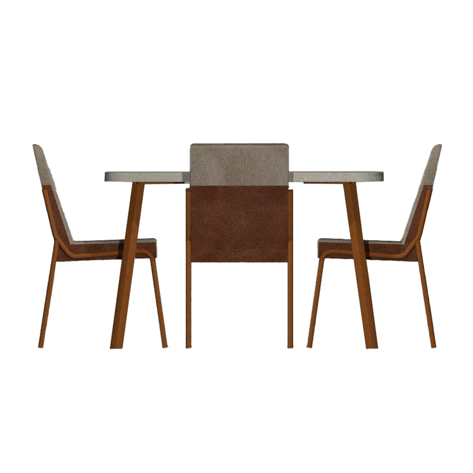Conjunto de Mesa Retangular com Tampo MDP Petra Stellar e 4 Cadeiras Felipa Linho Areia e Caramelo