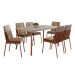 Conjunto de Mesa Retangular com Tampo MDP Petra Stellar e 6 Cadeiras Felipa Linho Areia e Caramelo