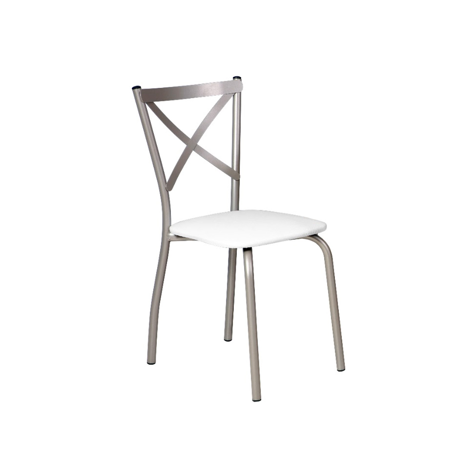 Conjunto de Mesa Retangular com Tampo MDP revestido em Fórmica e 4 Cadeiras Mariana Revestimento Sintético Branco e Champanhe