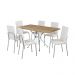 Conjunto de Mesa Retangular com Tampo Marrom e 6 Cadeiras Mariel Revestimento Sintético Branco e Cromado