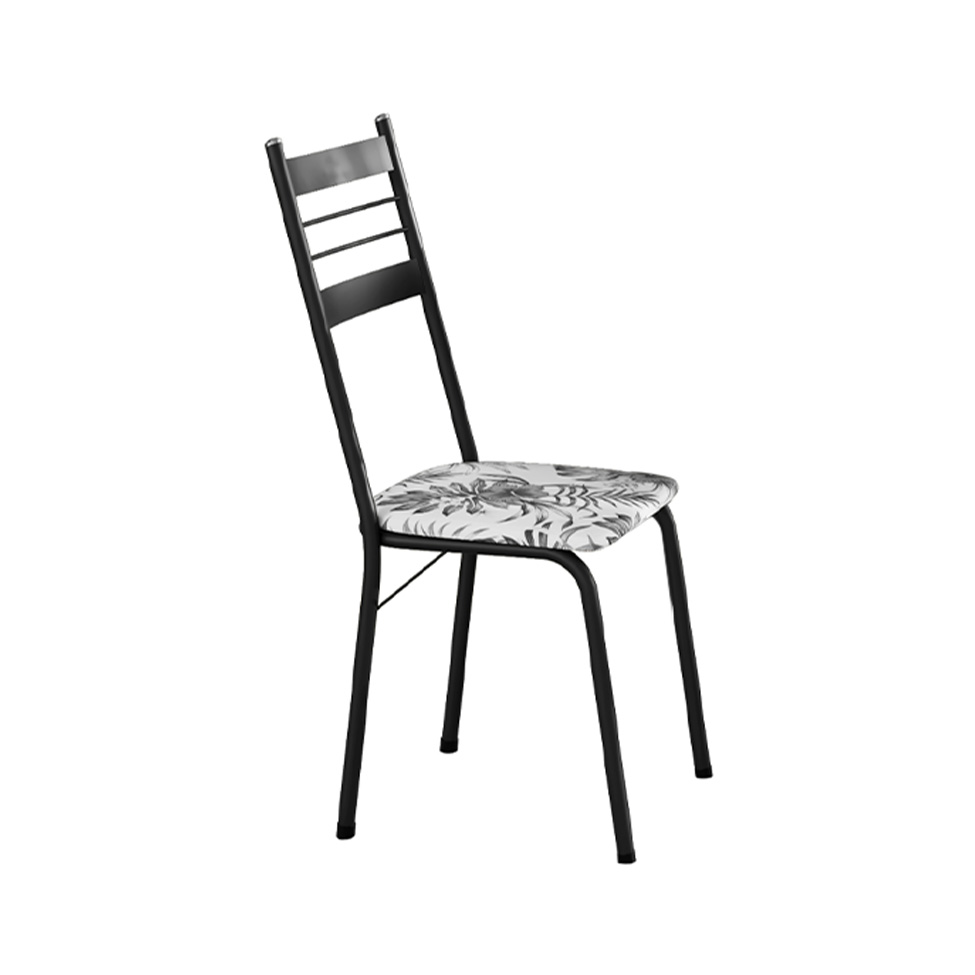 Conjunto de Mesa Retangular com Tampo de Granito e 4 Cadeiras Palma Revestimento Sintético Floral Cinza e Preto 100 cm