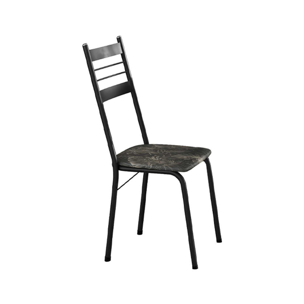 Conjunto de Mesa Retangular com Tampo de Granito e 4 Cadeiras Palma Revestimento Sintético Floral Dourado e Preto 100 cm