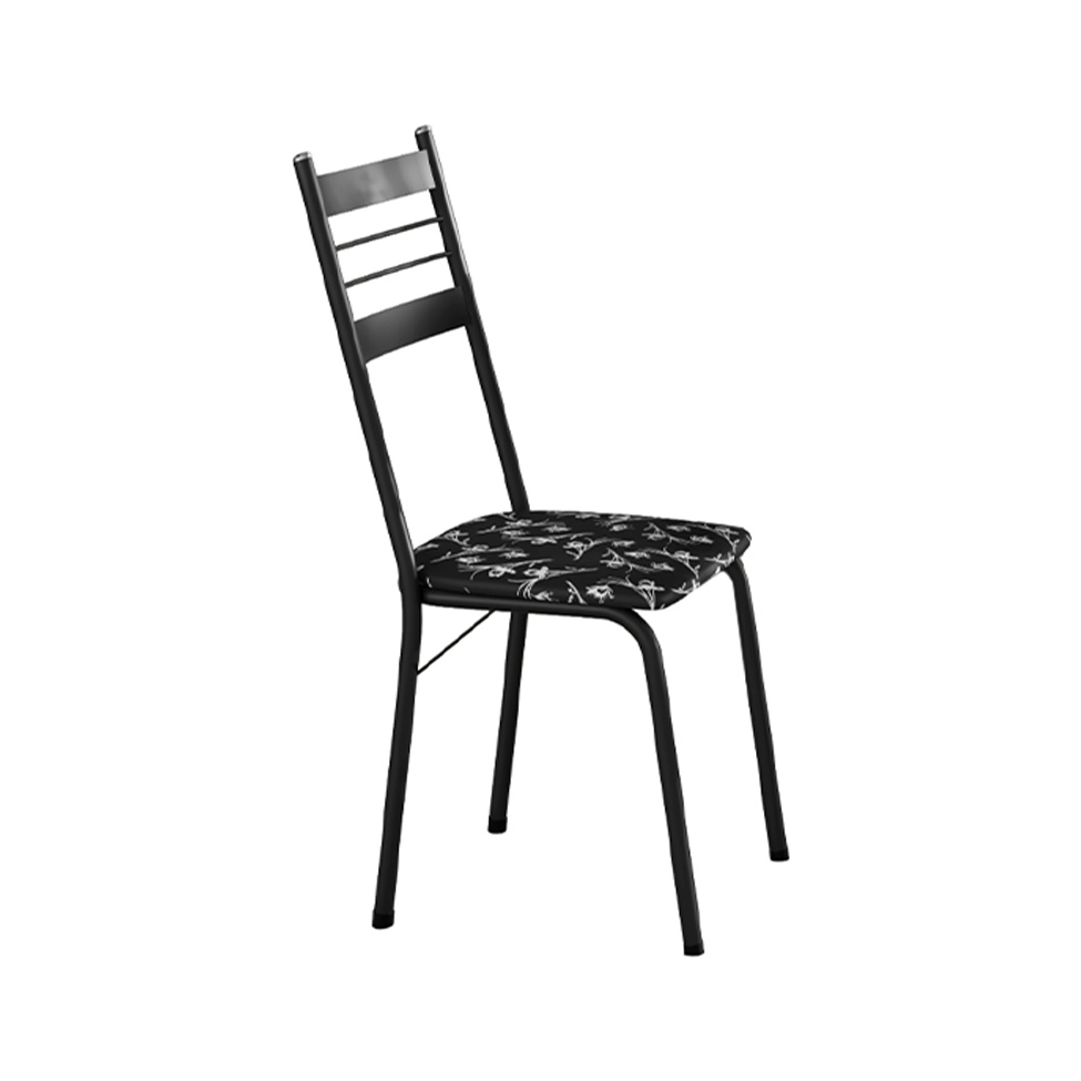 Conjunto de Mesa Retangular com Tampo de Granito e 4 Cadeiras Palma Revestimento Sintético Floral e Preto 100 cm