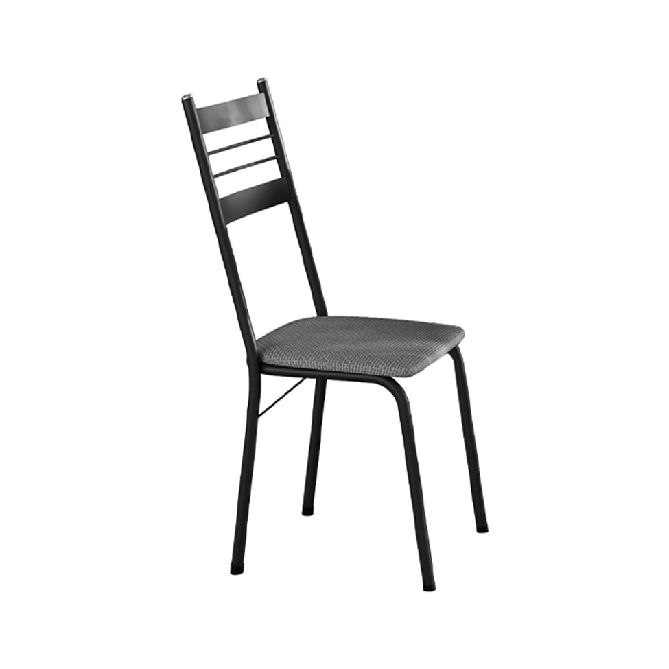 Conjunto de Mesa Retangular com Tampo de Granito e 4 Cadeiras Palma Revestimento Sintético Platina e Preto 100 cm