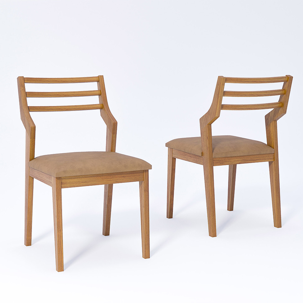 Conjunto de Mesa Retangular com Tampo de MDF Bromélia e 4 Cadeiras Damasco Revestimento Sintético Kaki e Cinamomo 130 cm