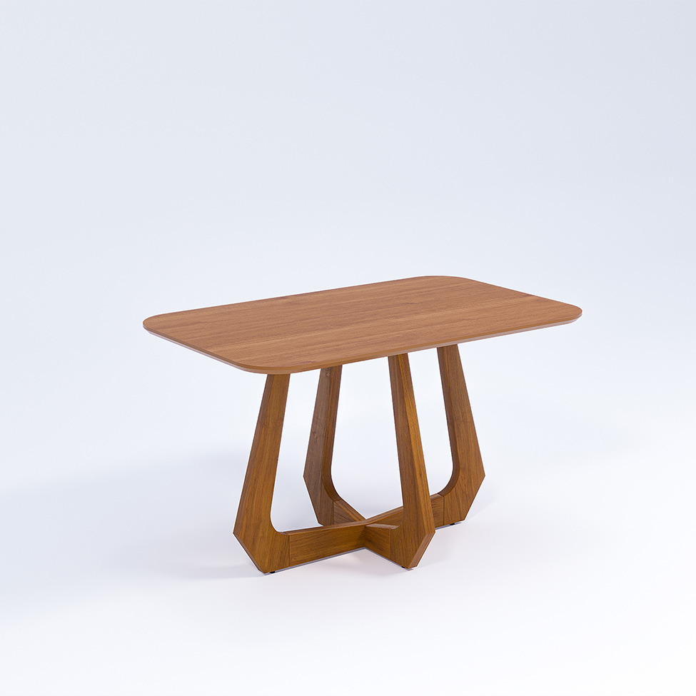 Conjunto de Mesa Retangular com Tampo de MDF Bromélia e 4 Cadeiras Damasco Revestimento Sintético Kaki e Cinamomo 130 cm