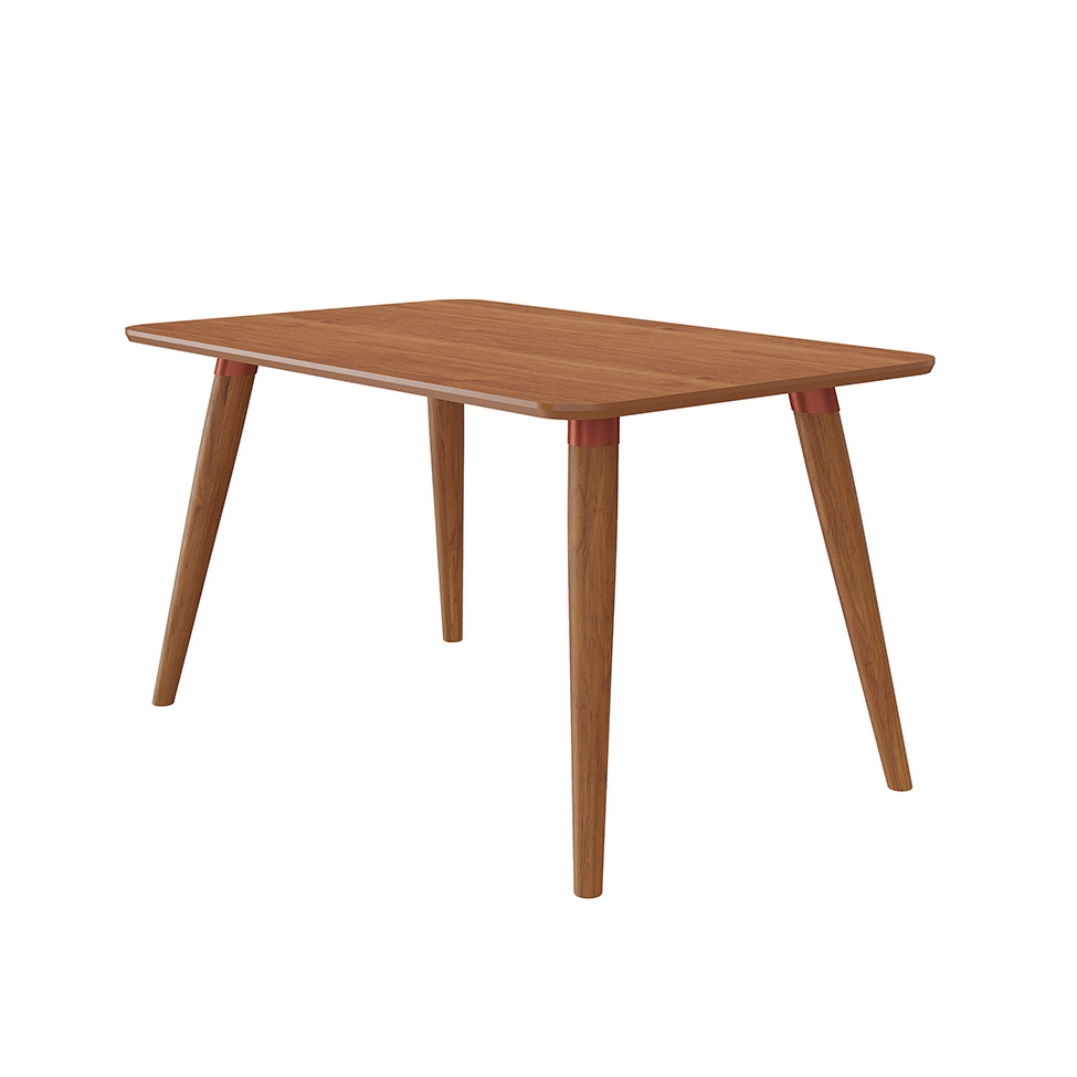 Conjunto de Mesa Retangular com Tampo de MDF Cinamomo Adele e 4 Cadeiras Paola Suede Nude e Madeira