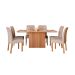 Conjunto de Mesa Retangular com Tampo de MDF Cinamomo Ana e 6 Cadeiras Juliana Linho Bege e Madeira