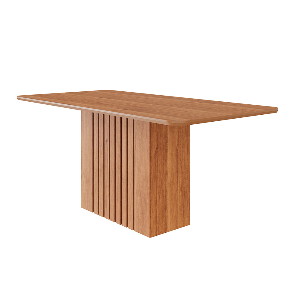 Conjunto de Mesa Retangular com Tampo de MDF Cinamomo Ana e 6 Cadeiras Juliana Linho Bege e Madeira