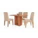 Conjunto de Mesa Retangular com Tampo de MDF Cinamomo Ariela e 4 Cadeiras Nicole Suede Bege