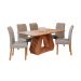 Conjunto de Mesa Retangular com Tampo de MDF Cinamomo Ágata e 6 Cadeiras Juliana Linho Grafite e Madeira