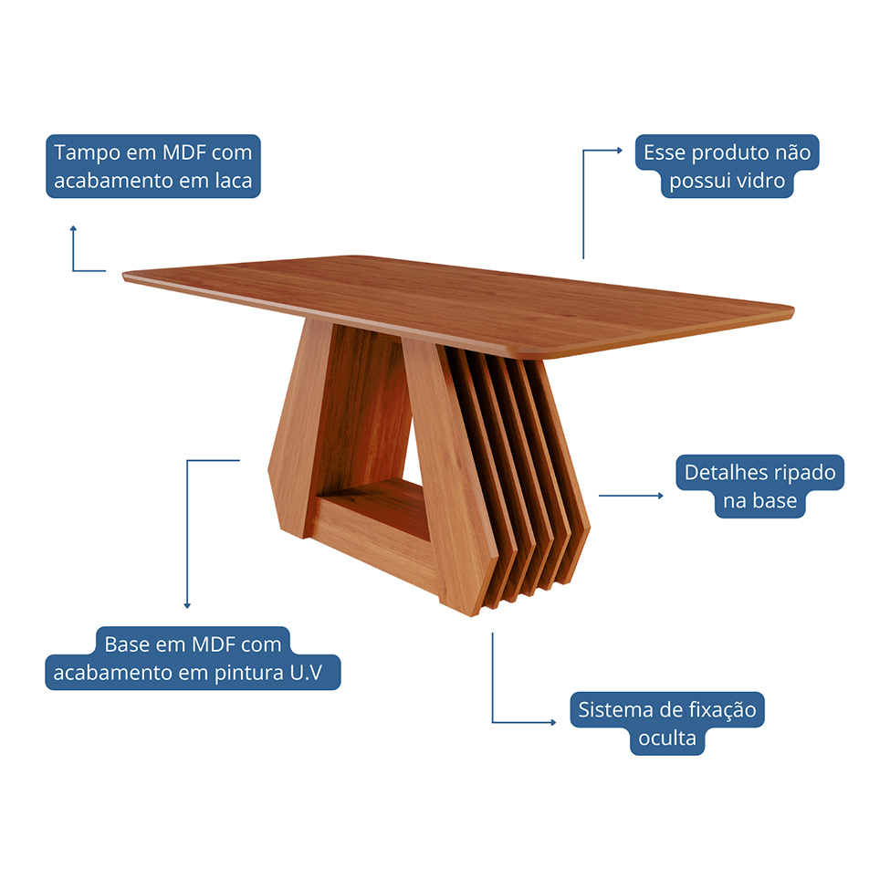 Conjunto de Mesa Retangular com Tampo de MDF Cinamomo Ágata e 6 Cadeiras Juliana Linho Grafite e Madeira