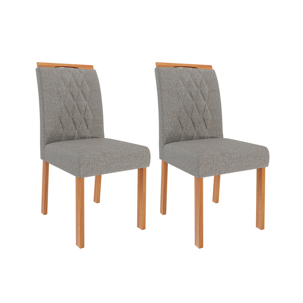 Conjunto de Mesa Retangular com Tampo de MDF Cinamomo Ágata e 6 Cadeiras Juliana Linho Grafite e Madeira