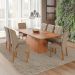 Conjunto de Mesa Retangular com Tampo de MDF Cinamomo Helena e 8 Cadeiras Fernanda Linho Bege e Madeira