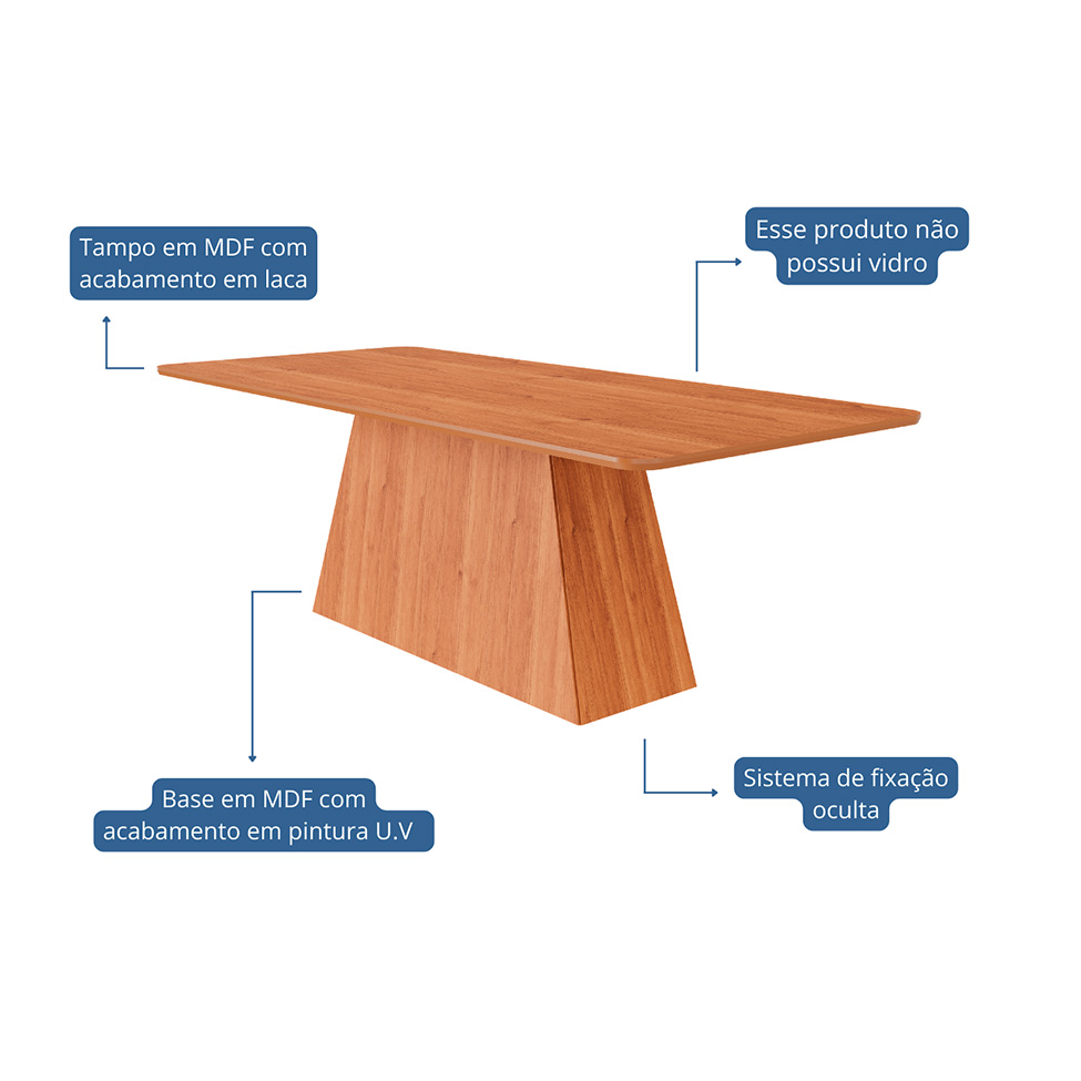 Conjunto de Mesa Retangular com Tampo de MDF Cinamomo Helena e 8 Cadeiras Fernanda Linho Bege e Madeira