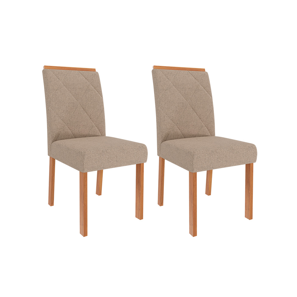 Conjunto de Mesa Retangular com Tampo de MDF Cinamomo Helena e 8 Cadeiras Fernanda Linho Bege e Madeira