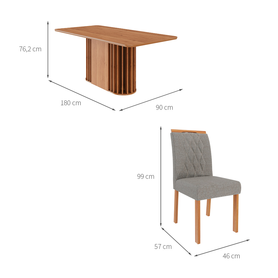 Conjunto de Mesa Retangular com Tampo de MDF Cinamomo Julieta e 6 Cadeiras Juliana Linho Grafite e Madeira