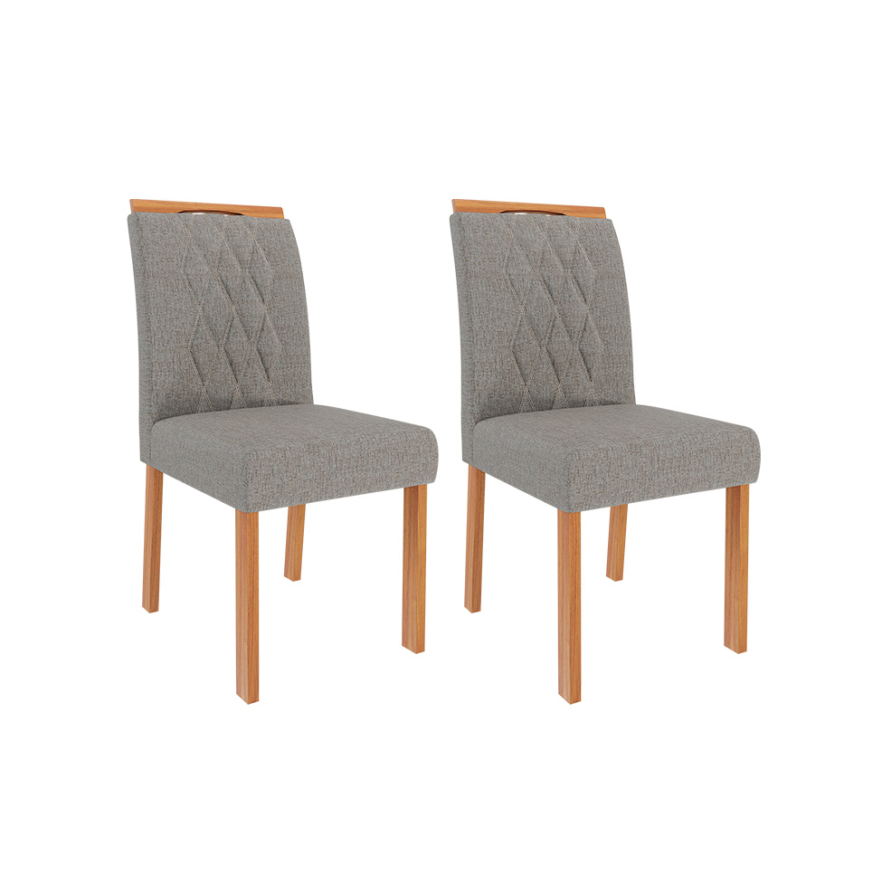 Conjunto de Mesa Retangular com Tampo de MDF Cinamomo Julieta e 6 Cadeiras Juliana Linho Grafite e Madeira
