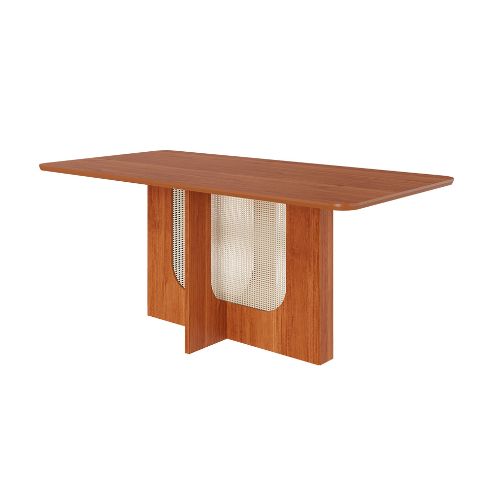 Conjunto de Mesa Retangular com Tampo de MDF Cinamomo Louise e 6 Cadeiras Fernanda Suede Joli e Madeira