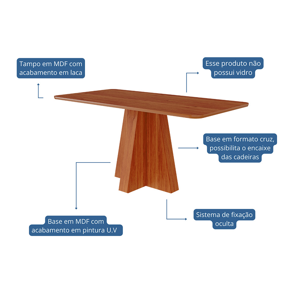 Conjunto de Mesa Retangular com Tampo de MDF Cinamomo Maitê e 6 Cadeiras Fernanda Linho Grafite e Madeira