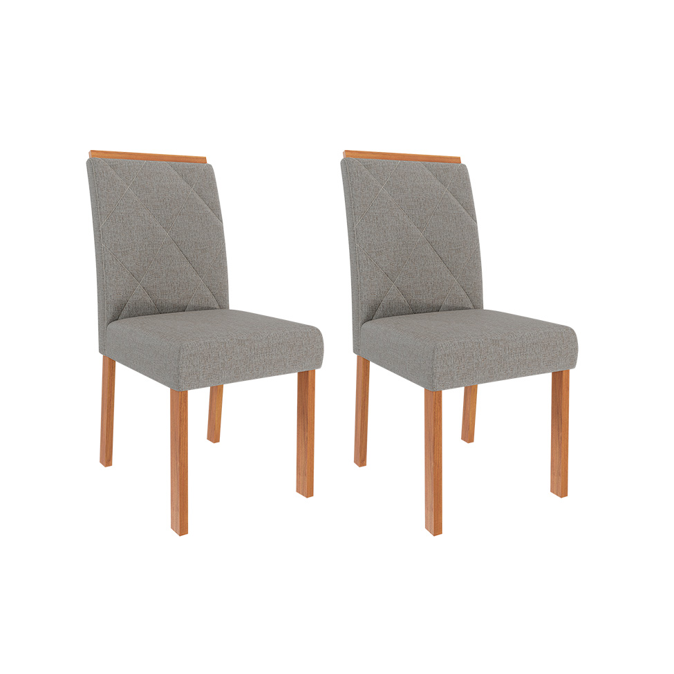 Conjunto de Mesa Retangular com Tampo de MDF Cinamomo Maitê e 6 Cadeiras Fernanda Linho Grafite e Madeira