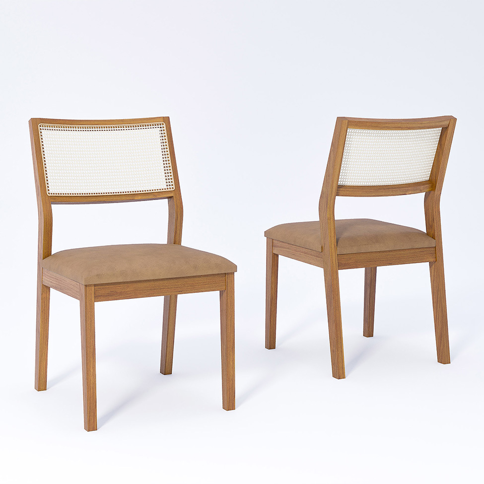 Conjunto de Mesa Retangular com Tampo de MDF Ficus e 8 Cadeiras Bella Revestimento Sintético Kaki e Cinamomo 210 cm