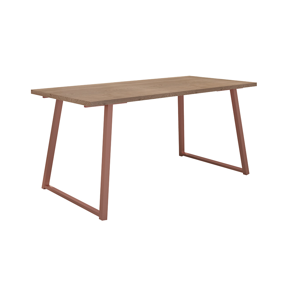 Conjunto de Mesa Retangular com Tampo de MDP Amadeirado Atlanta e 6 Cadeiras Mônaco Revestimento Sintético Cinza e Cobre