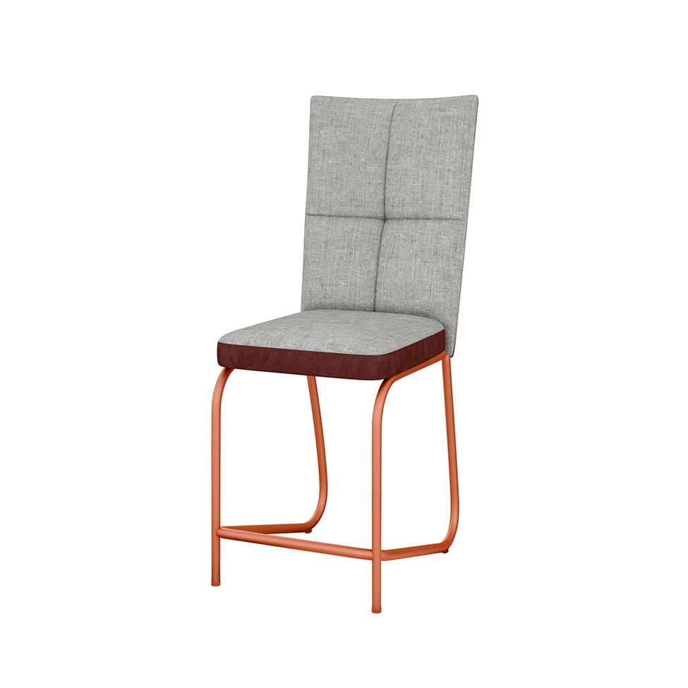 Conjunto de Mesa Retangular com Tampo de MDP Amadeirado Atlanta e 6 Cadeiras Mônaco Revestimento Sintético Cinza e Cobre