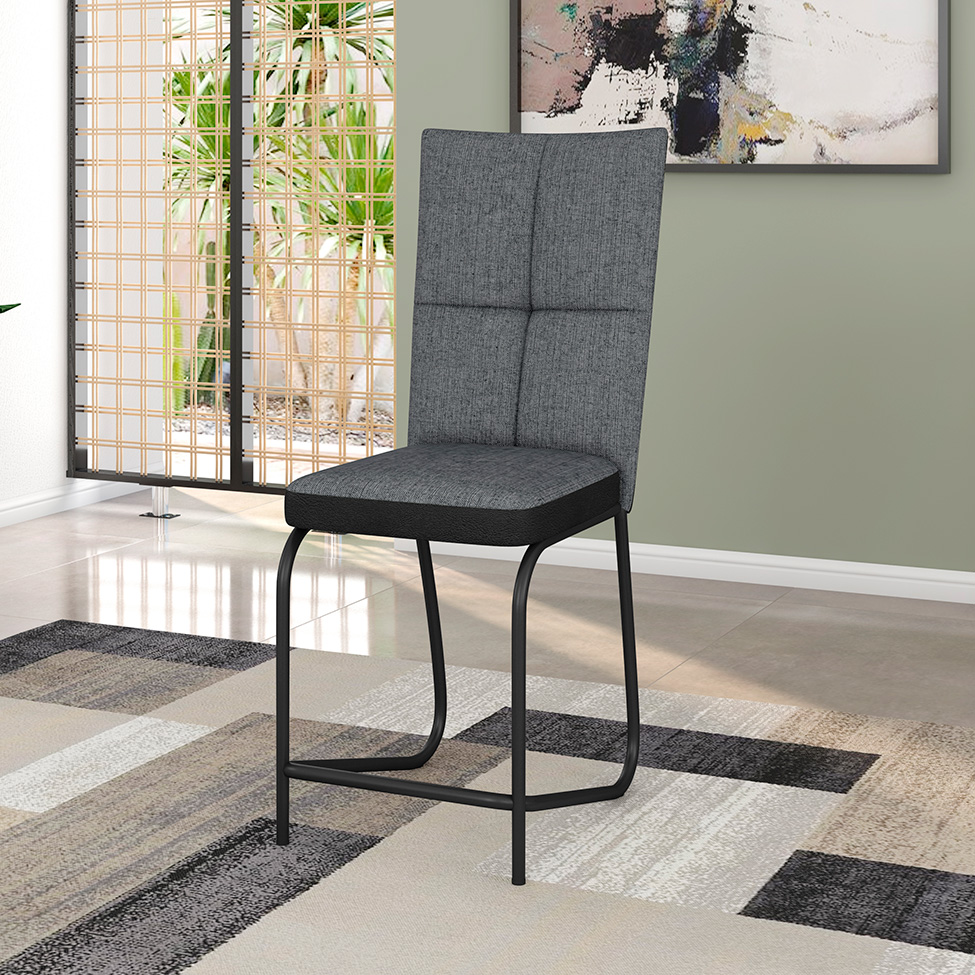 Conjunto de Mesa Retangular com Tampo de MDP Amadeirado Atlanta e 6 Cadeiras Mônaco Revestimento Sintético Cinza e Preto