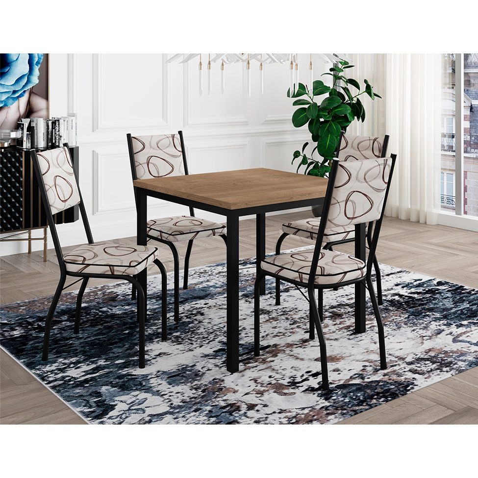 Conjunto de Mesa Retangular com Tampo de MDP Amadeirado e 4 Cadeiras Adriana II Revestimento Sintético Cedro e Preto