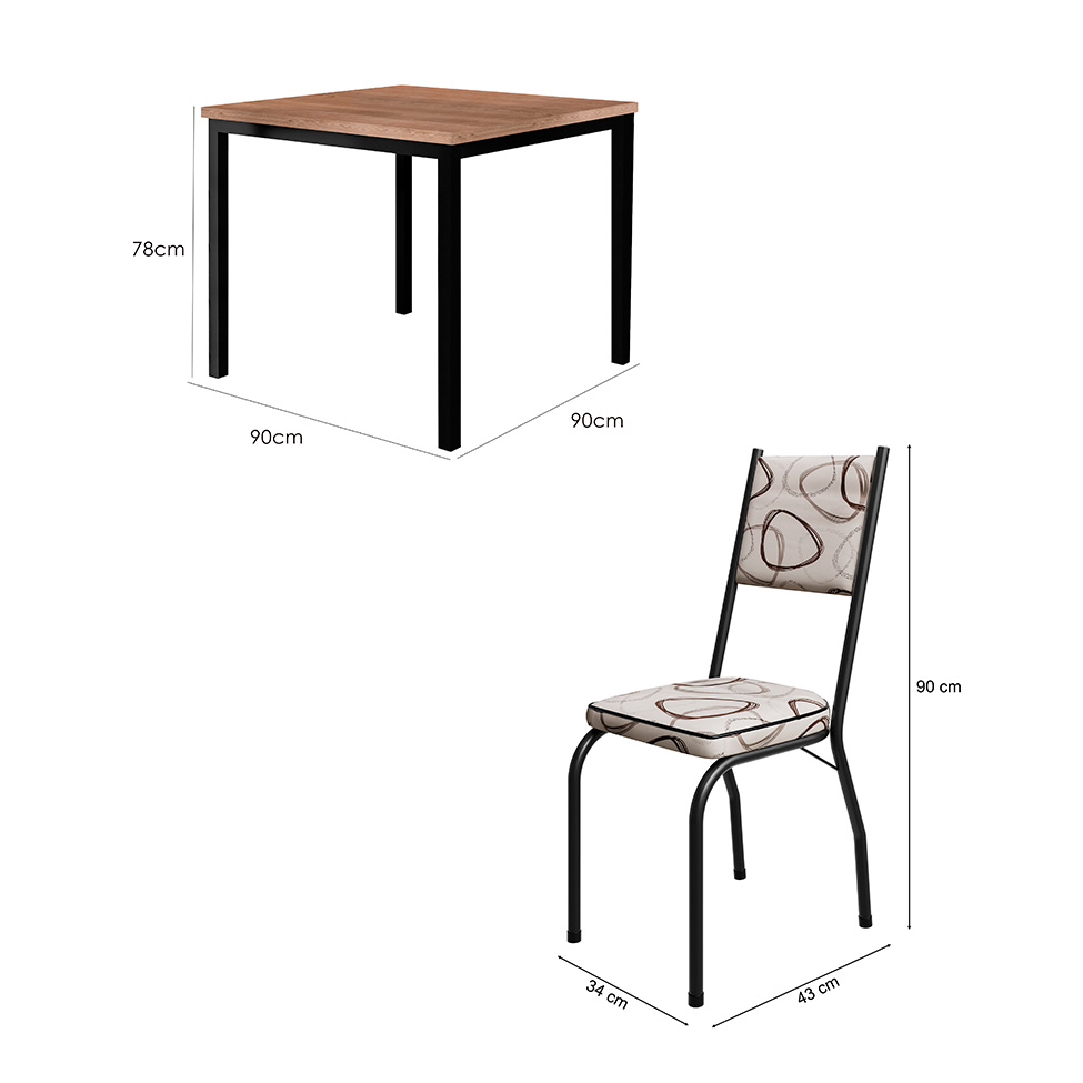 Conjunto de Mesa Retangular com Tampo de MDP Amadeirado e 4 Cadeiras Adriana II Revestimento Sintético Cedro e Preto