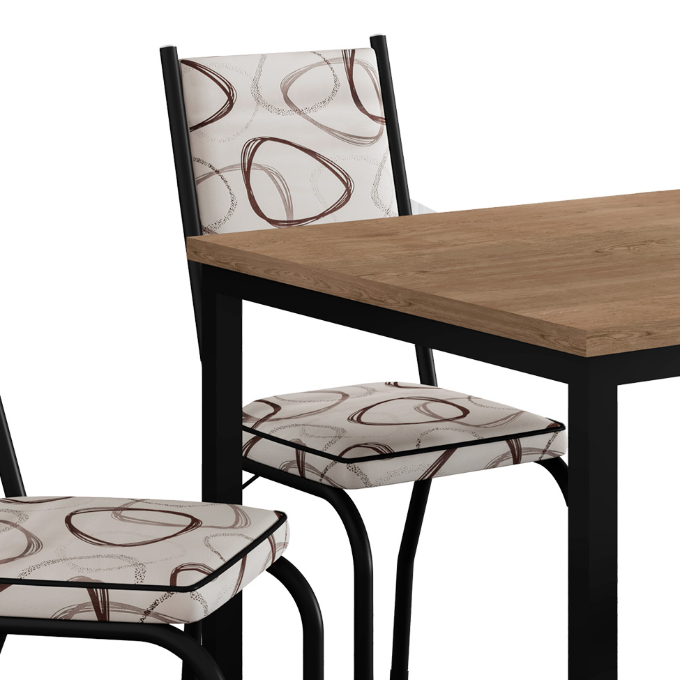 Conjunto de Mesa Retangular com Tampo de MDP Amadeirado e 4 Cadeiras Adriana II Revestimento Sintético Cedro e Preto