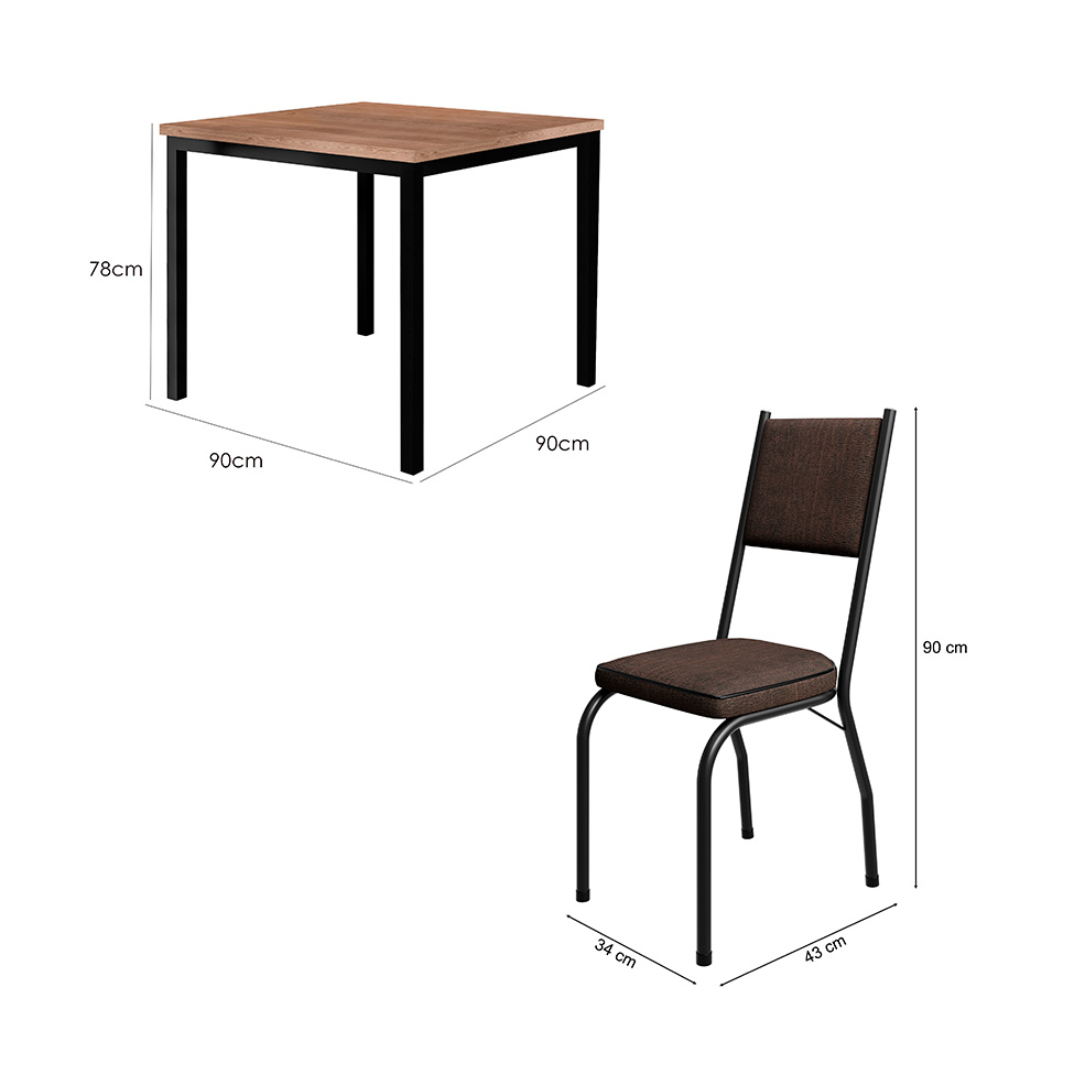 Conjunto de Mesa Retangular com Tampo de MDP Amadeirado e 4 Cadeiras Adriana II Revestimento Sintético Imbuia e Preto