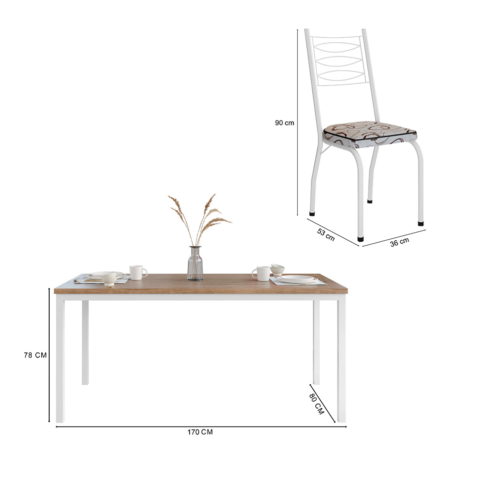 Conjunto de Mesa Retangular com Tampo de MDP Amadeirado e 6 Cadeiras Adriana I Revestimento Sintético Cedro e Branco