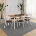 Conjunto de Mesa Retangular com Tampo de MDP Amadeirado e 6 Cadeiras Adriana I Revestimento Sintético Imbuia e Branco