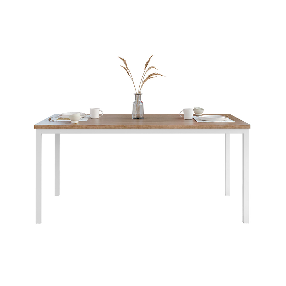 Conjunto de Mesa Retangular com Tampo de MDP Amadeirado e 6 Cadeiras Adriana I Revestimento Sintético Imbuia e Branco