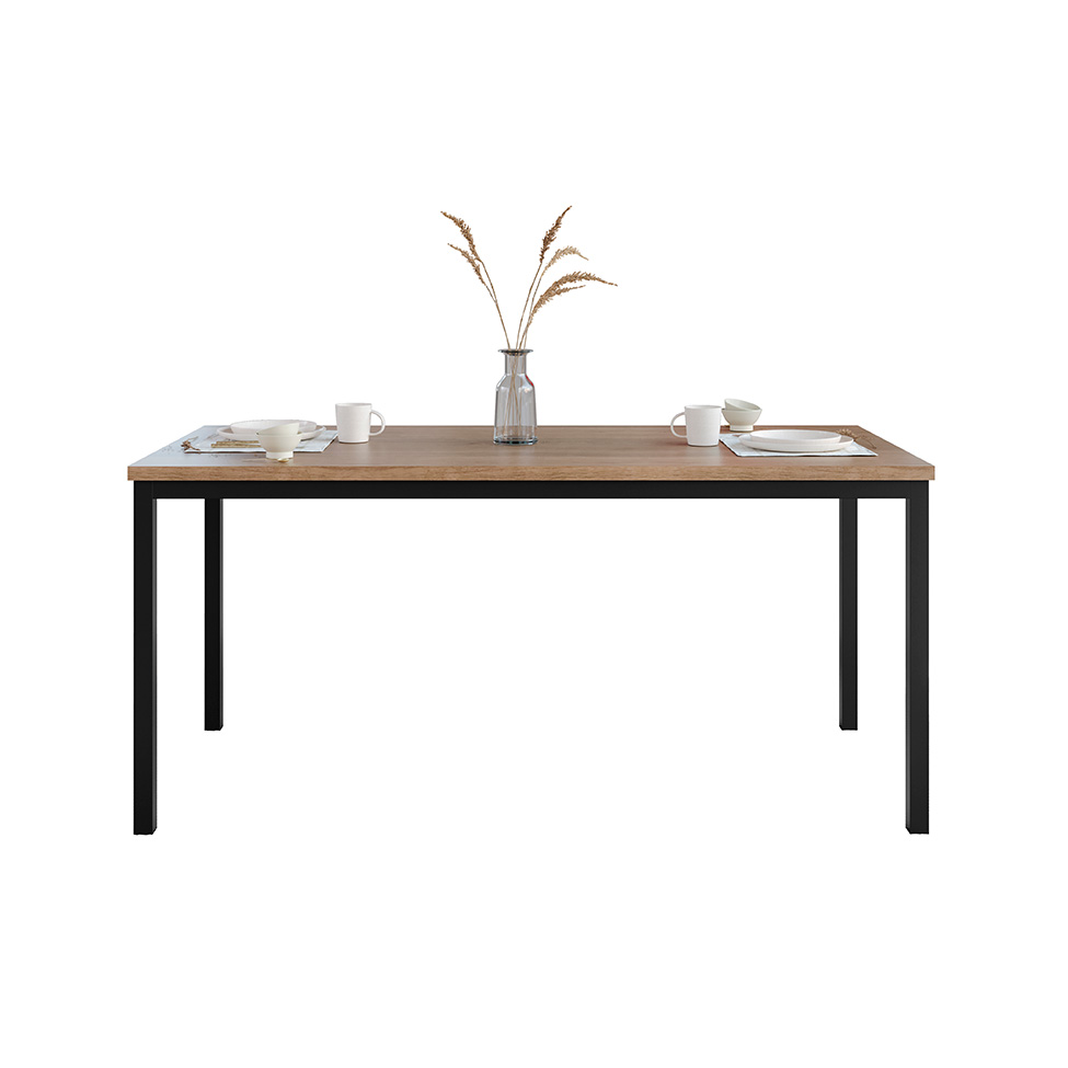 Conjunto de Mesa Retangular com Tampo de MDP Amadeirado e 6 Cadeiras Adriana I Revestimento Sintético Imbuia e Preto