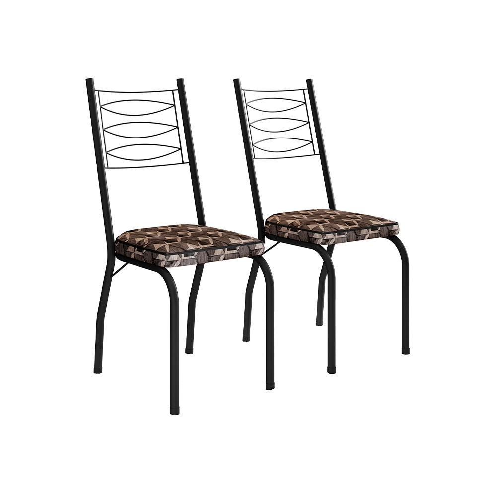Conjunto de Mesa Retangular com Tampo de MDP Amadeirado e 6 Cadeiras Adriana I Revestimento Sintético Palha e Preto