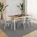 Conjunto de Mesa Retangular com Tampo de MDP Amadeirado e 6 Cadeiras Adriana I Revestimento Sintético Platina e Branco