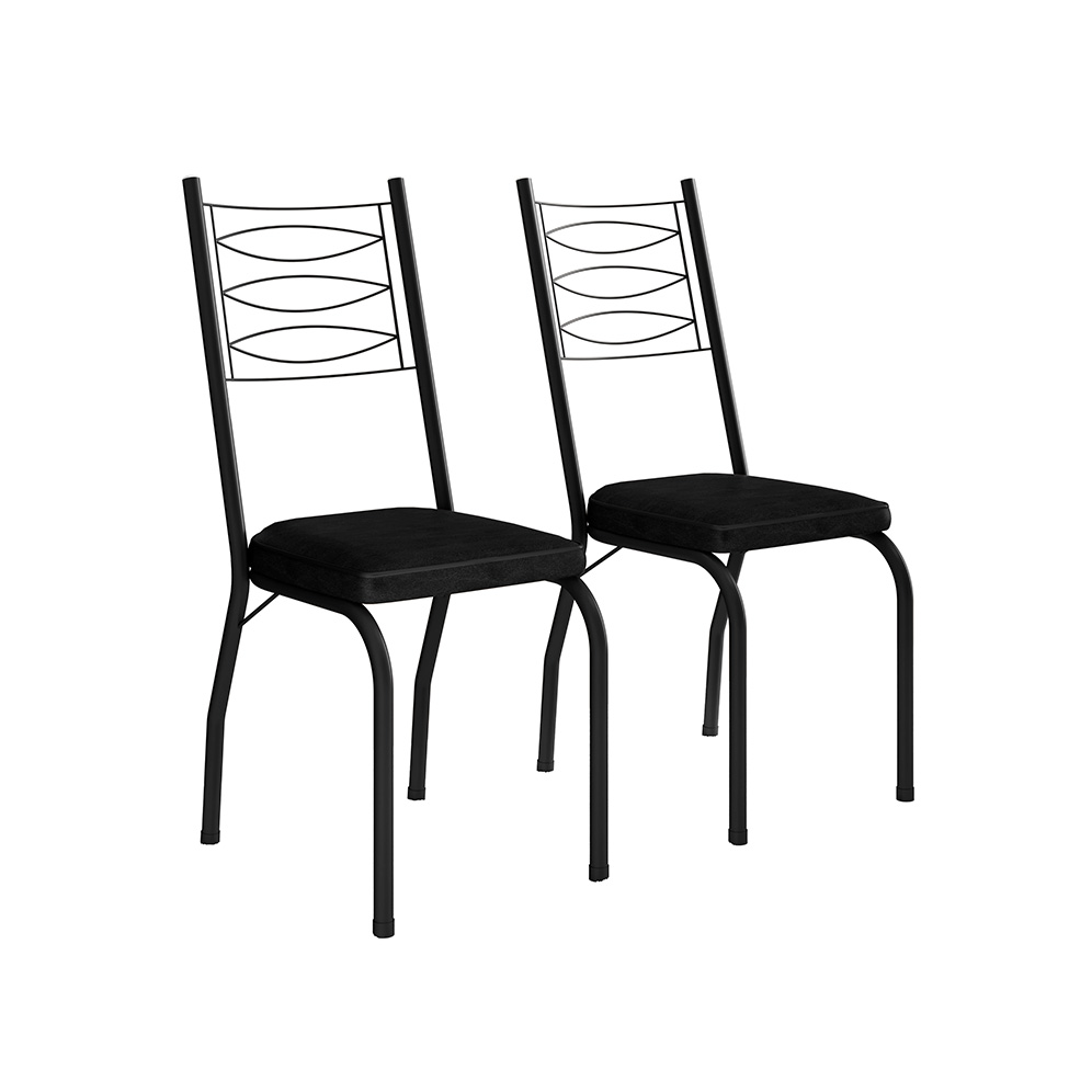 Conjunto de Mesa Retangular com Tampo de MDP Amadeirado e 6 Cadeiras Adriana I Revestimento Sintético Preto