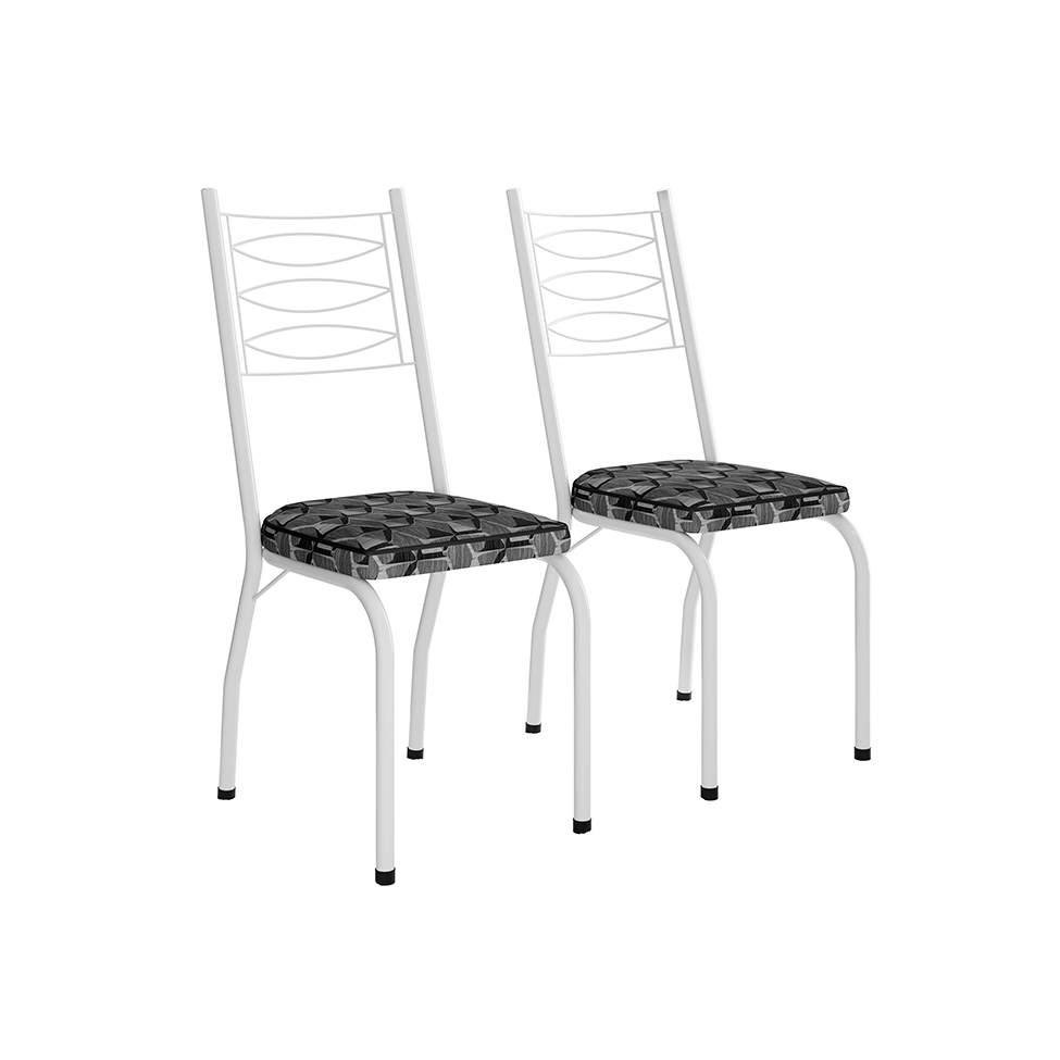 Conjunto de Mesa Retangular com Tampo de MDP Amadeirado e 6 Cadeiras Adriana I Revestimento Sintético Silver e Branco