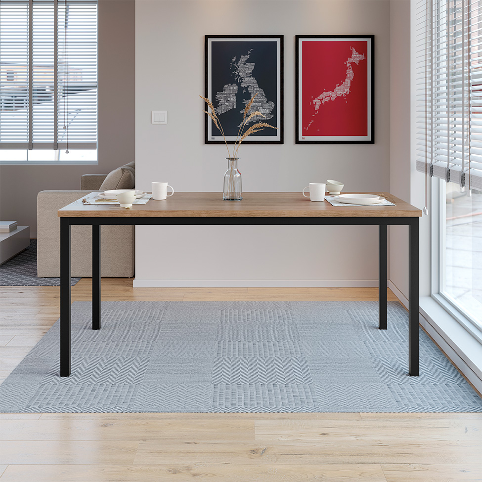 Conjunto de Mesa Retangular com Tampo de MDP Amadeirado e 6 Cadeiras Adriana I Revestimento Sintético Silver e Preto