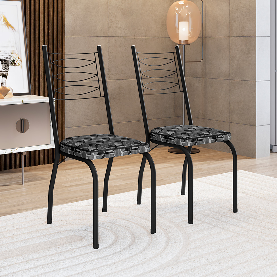 Conjunto de Mesa Retangular com Tampo de MDP Amadeirado e 6 Cadeiras Adriana I Revestimento Sintético Silver e Preto