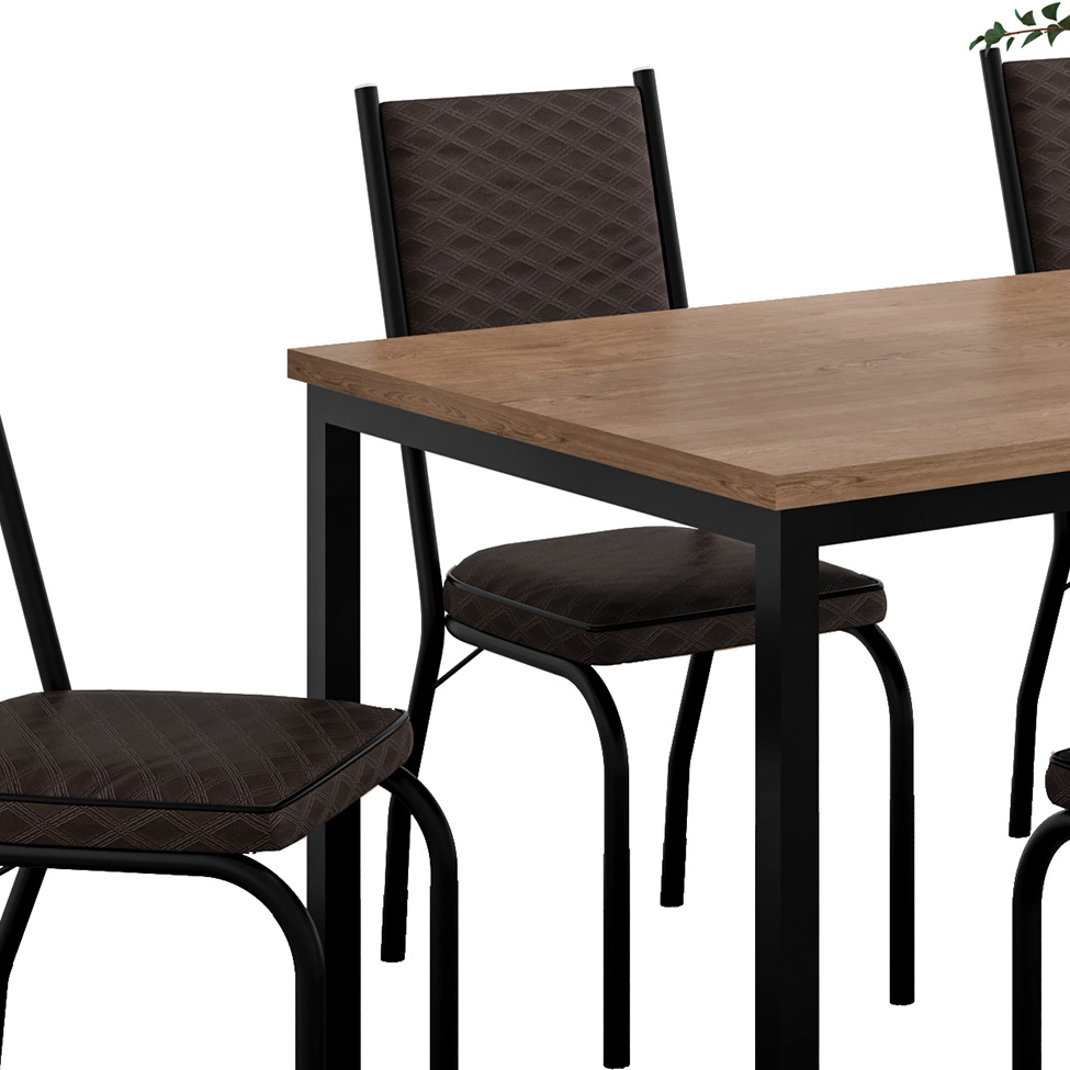 Conjunto de Mesa Retangular com Tampo de MDP Amadeirado e 6 Cadeiras Adriana II Revestimento Sintético Cacau e Preto