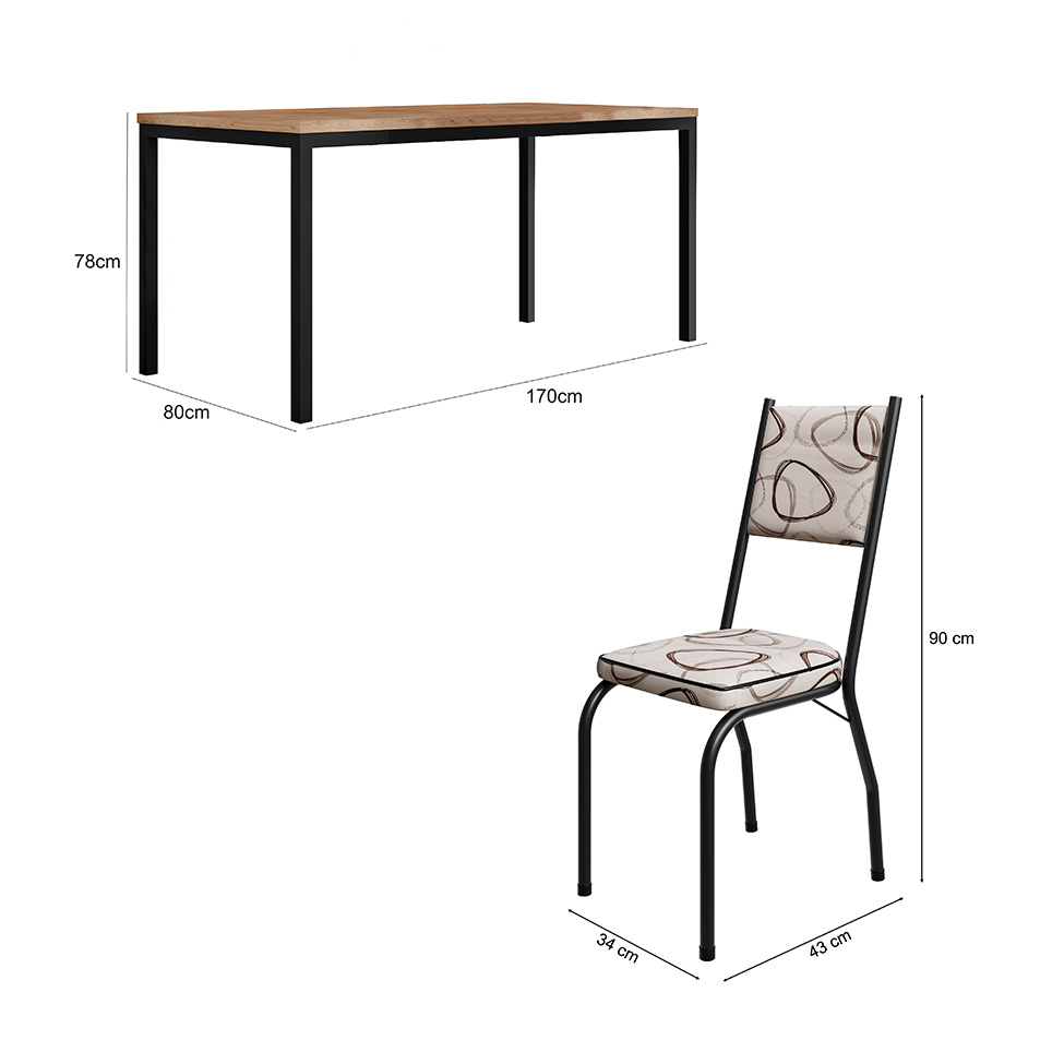 Conjunto de Mesa Retangular com Tampo de MDP Amadeirado e 6 Cadeiras Adriana II Revestimento Sintético Cedro e Preto