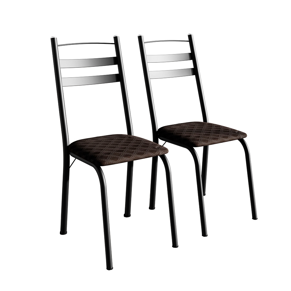 Conjunto de Mesa Retangular com Tampo de MDP Amadeirado e 6 Cadeiras Adriana III Revestimento Sintético Cacau e Preto